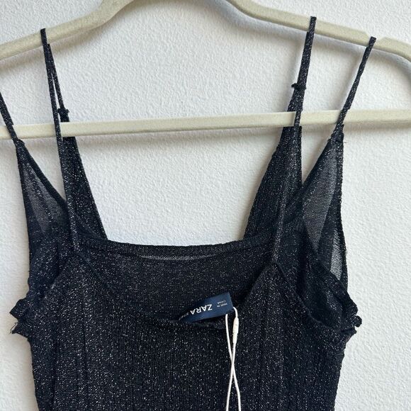 NWT Zara Knitwear Long Black Strappy Metallic Sparkle Party Dress Size small - Picture 7 of 7